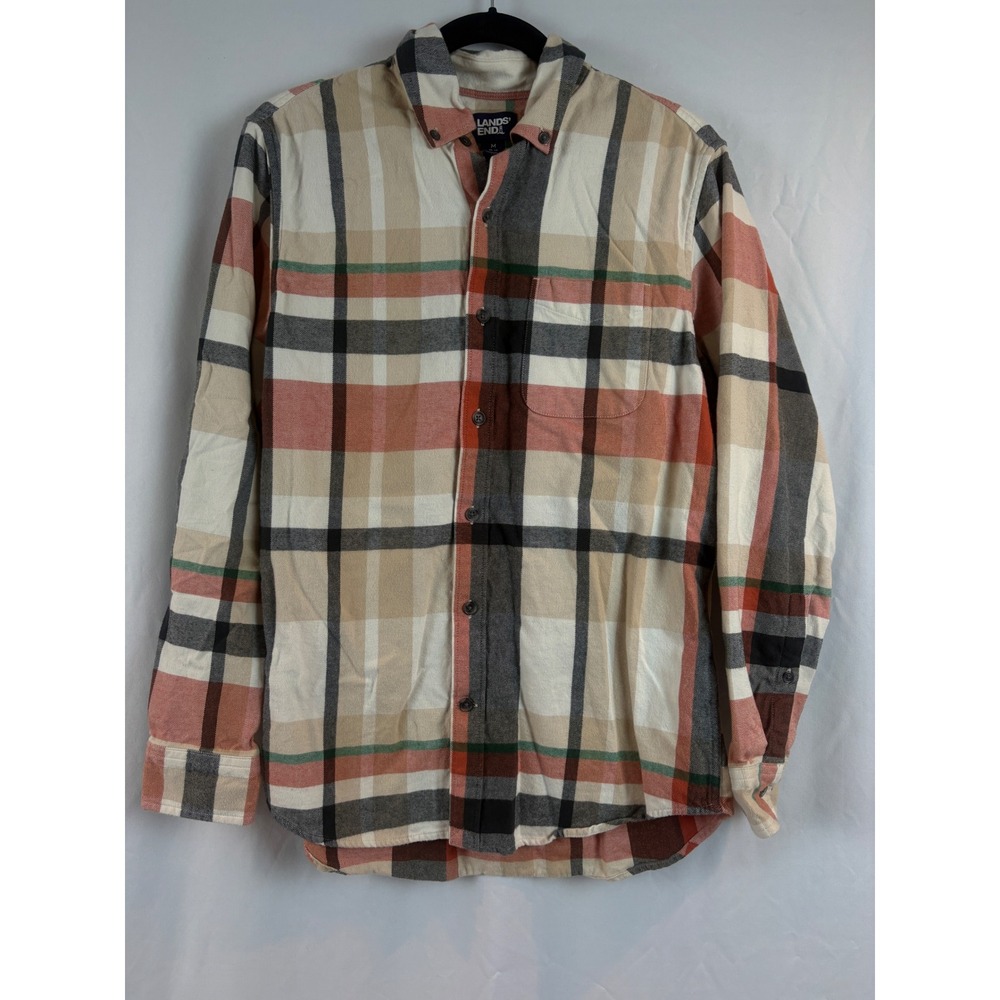 Lands End Mens Medium Traditional Fit Plaid Flannel Button Down Shirt Multicolor